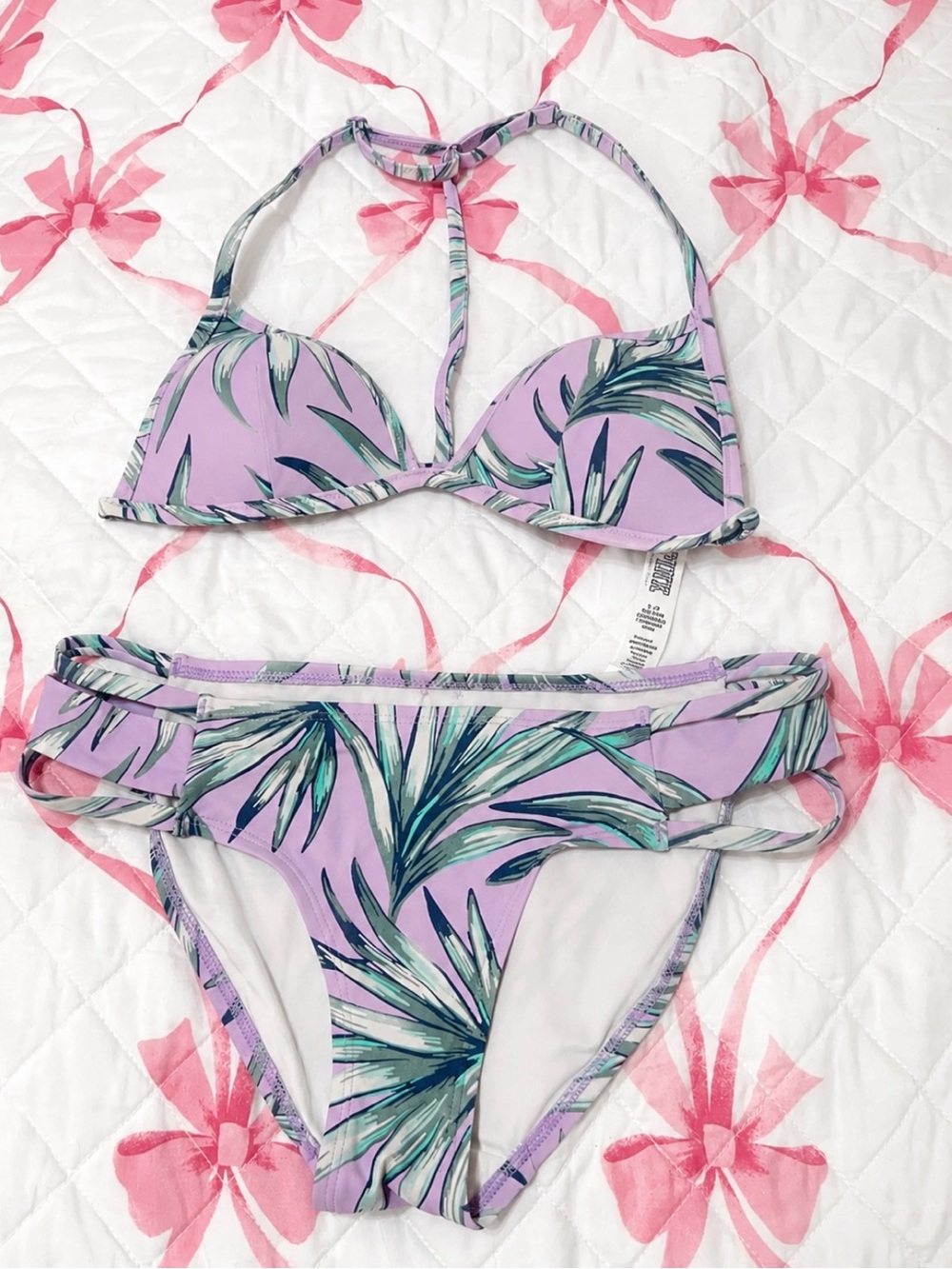 PINK Victoria's Secret Lavender and Teal Tropical Bikini set